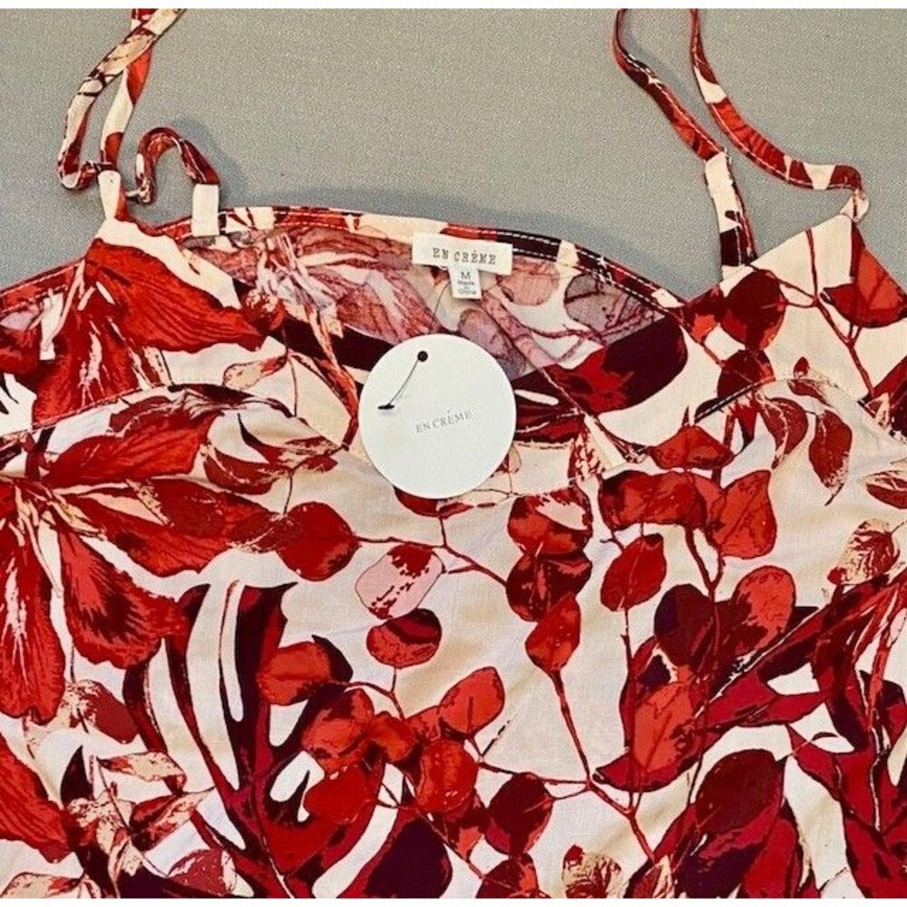 En Creme Medium Tropical Cami Florist Flowy‎ Vacation Travel Beachy Neutral - Picture 3 of 8